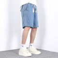 New Summer Thin Men's Denim Shorts Elastic Waist Drawstring Loose Straight Blue Casual Bermuda Jeans Short Male City Boy Y2K.