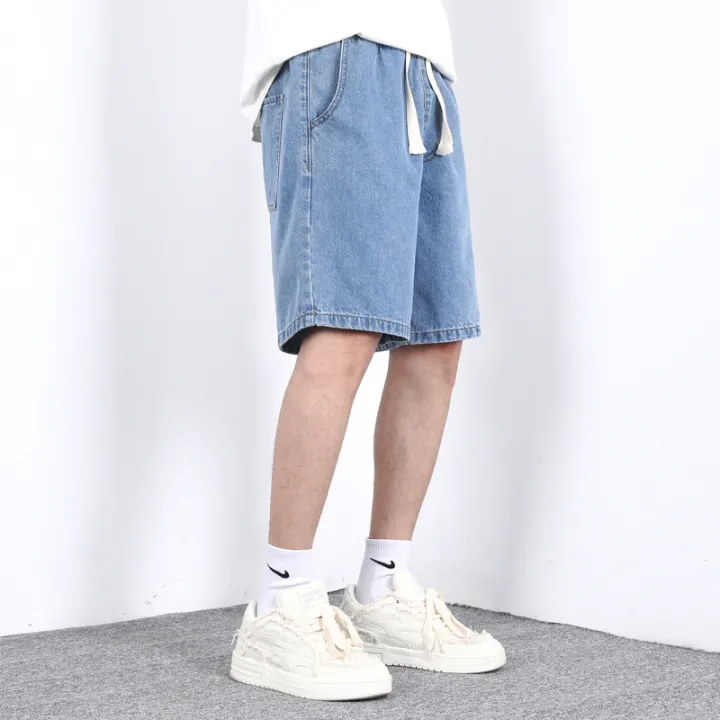 New%20Summer%20Thin%20Men's%20Denim%20Shorts%20Elastic%20Waist%20Drawstring%20Loose%20Straight%20Blue%20Casual%20Bermuda%20Jeans%20Short%20Male%20City%20Boy%20Y2K%20-%20Image%205
