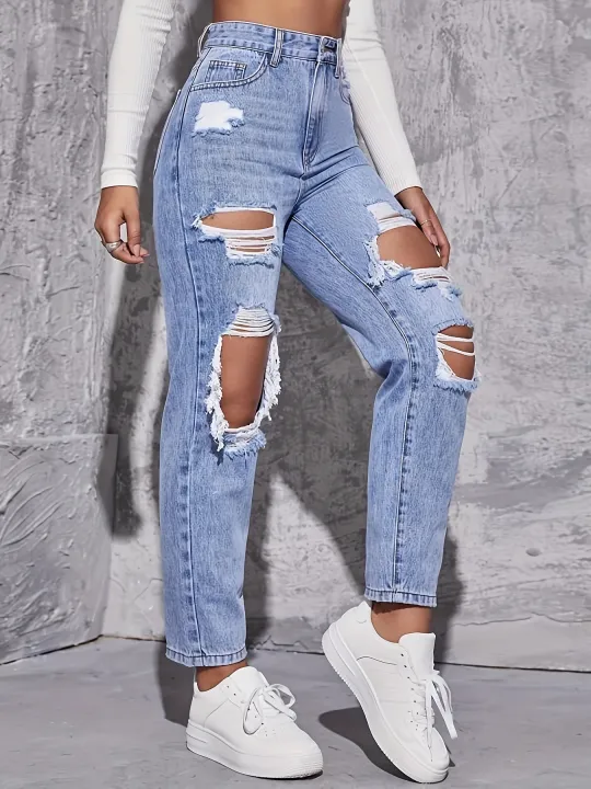 American%20Retro%20Hole-punched%20Jeans%20Women%20High%20Waist%20Straight-crotch%20Loose%20Slim%20Design%20High-street%20Vibe%20Wide-legged%20Dragging%20Pants%20-%20Image%204