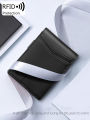 Minimalist men's RFID blocking multi-functional ultra-thin 12-card wallet, front pocket bi-fold solid color portable card holder. 