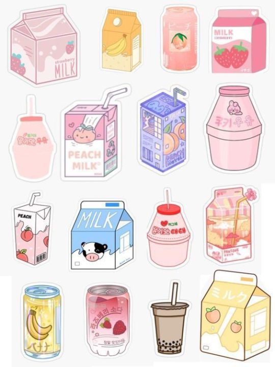 Pack of 16 Cute Aesthetic Milk Carton stickers for journal and decoration