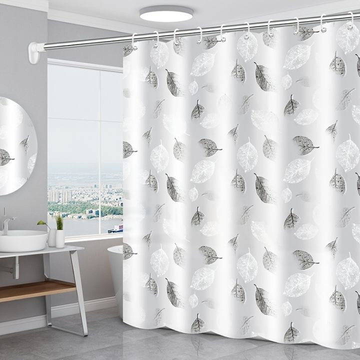 1pc Lightweight Shower Curtain Liner with Hooks, Plastic Leaf Waterproof Bathroom Curtain Liner, Bath Curtain for Bathtub Decor