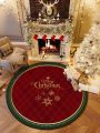 VIKAMA Christmas Red And White Round Carpet With Three-Dimensional Embroidery For Anti-Slip Short Pile Festive Decoration. 