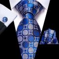 Hi-Tie Designer Blue White Dot Wedding Tie For Men Handky Cufflink Men Necktie Fashion Business Party Dropshipping.