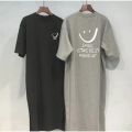 2025 Plus Size Summer Women's Smiley Side-Slit T-Shirt - Casual Loose Fit Dress.