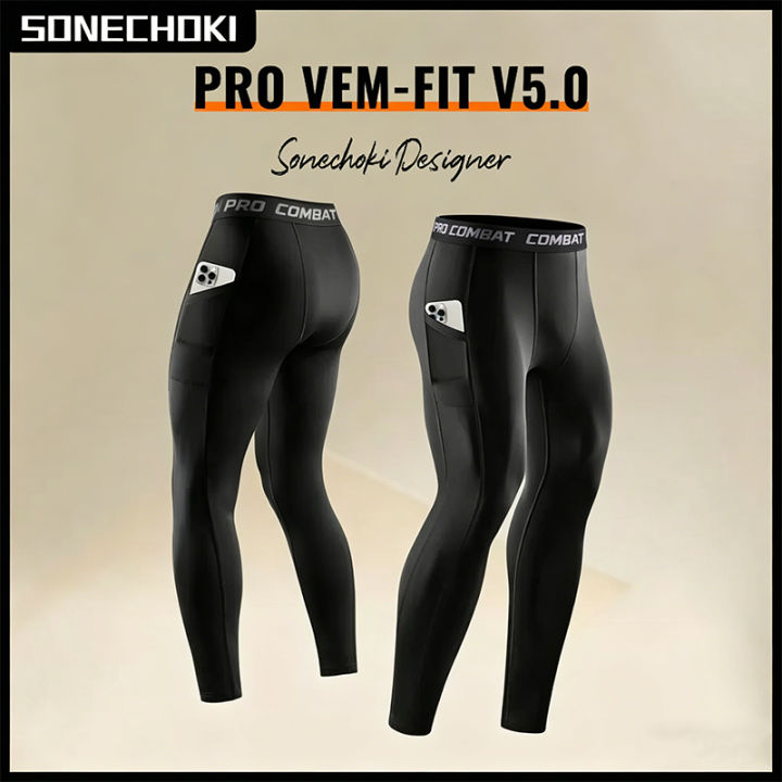 Compression Pant Men Training Gym Leggings with Pockets Running Tights Fitness Basketball Jogging Workout Trouser Polyester