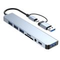 8 in 2 USB +Type C HUB Docking Station with 3.5mm Audio Jack Adapter for Micro SD Card Reader Laptop Tablet Phone Disk Converter.