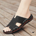 Summer Men Slippers Genuine Leather Breathable Clogs Sandals Beach Classics Leather Slides Outdoor Flip Flops Plus Size Men Shoe. 