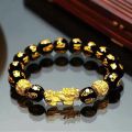 Feng Shui Black Obsidian Good Luck Bracelet with Pi Xiu Charm for Wealth and Prosperity. 