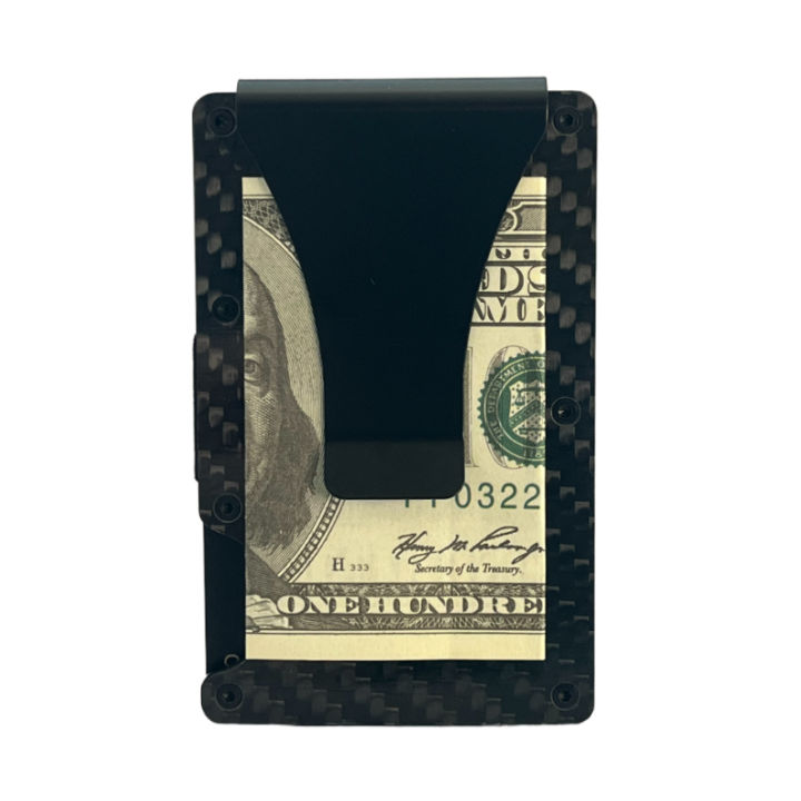 Money Clip for Men,RFID Blocking Carbon Fiber Wallet,Minimalist Slim Wallet with Front Pocket,Aluminum Metal Credit Card Holder