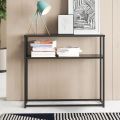 HS Fabrication: Modern Minimalist Slatted-Metal Entry Table , Wood and Metal Console Table, 36x12x30, Natural/Black,. 