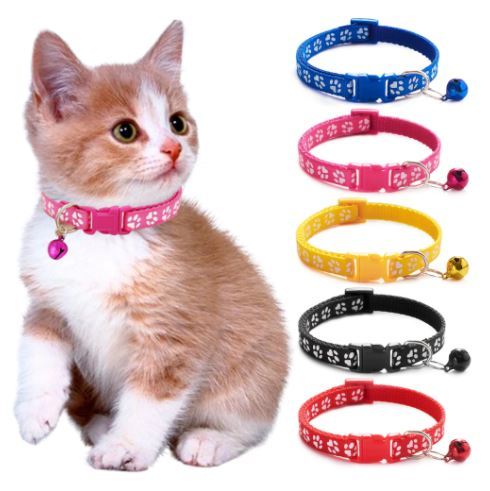 Adjustable Cat Collar with Bell – Paw Print Design