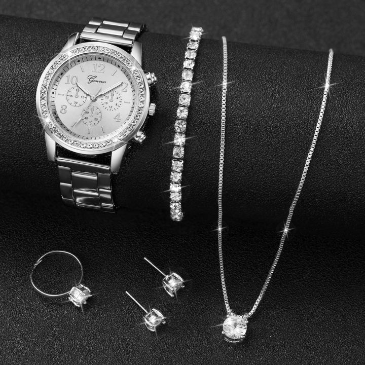 6PCS/Set%20Women's%20Watch%20Fashion%20Silver%20Steel%20Band%20Analog%20Quartz%20Watches%20Diamond%20Jewelry%20Set%EF%BC%88Without%20Box%EF%BC%89%20-%20Image%203