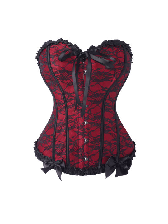 Women%20Gothic%20Floral%20Lace%20Overbust%20Corset,%20Sweetheart%20Strapless%20Bustier%20with%20Ruffle%20Trim%20Front%20Bow,%20Busk%20Closure%20Lace%20Up%20Back%20-%20Image%203