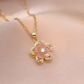 Light Luxury Shiny Zircon Rotatable Flower Pendant Necklace For Women Stainless Steel Romantic Spin Floral Plant Choker Jewelry. 