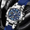 FOXBOX 5ATM Waterproof LCD Dual Display Quartz Wristwatch Multifunctional Electronic Watch for Men Sports Silicone Watches Man. 