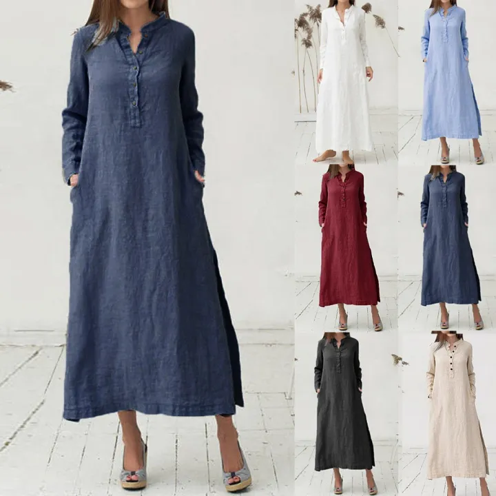 Summer%20Women's%20Elegant%20Dresses%20Solid%20%20V-Neck%20Button-Up%20Dress%20Fashion%20Holiday%20Elegant%20Maxi%20Dresses%20Evening%20Pullover%20Dress%202024%20-%20Image%203