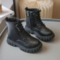 Spring Autumn Girls Ankle Boots Fashion School Kids Leather Boots Thick Bottom Non-slip Children's Platform Causal Boots Black.