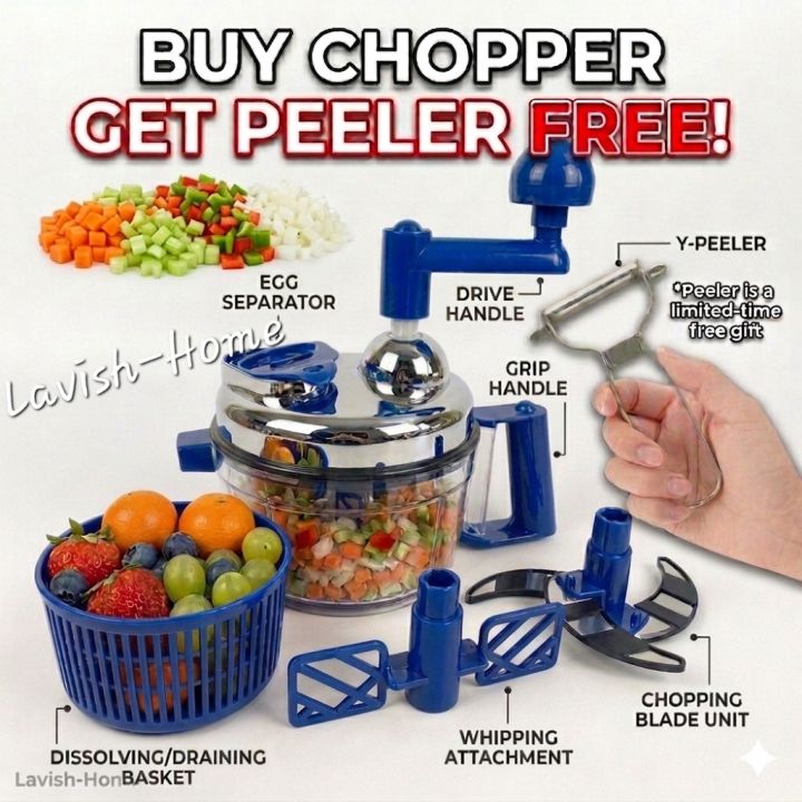 Hand Mixer Food Chopper, Manual Food Processor, Mixer Blender, Rotary Onion Chopper for Garlic, Salad, Salsa, Nuts