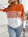Woman Casual Color Block Striped Sweater Round Neck Lantern Long Sleeve Twist Knitted Tops for 2026 Autumn Winter Women Clothes. 