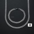 Silver/Black Figaro Chain and Brecelete 7mm for men Women Bracelet Necklace jewelry set for Gifts. 
