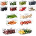 New Refrigerator Organizer Bin Stackable Fridge Food Storage Box With Handle Clear Plastic Pantry Food Freezer Organizer Tool.