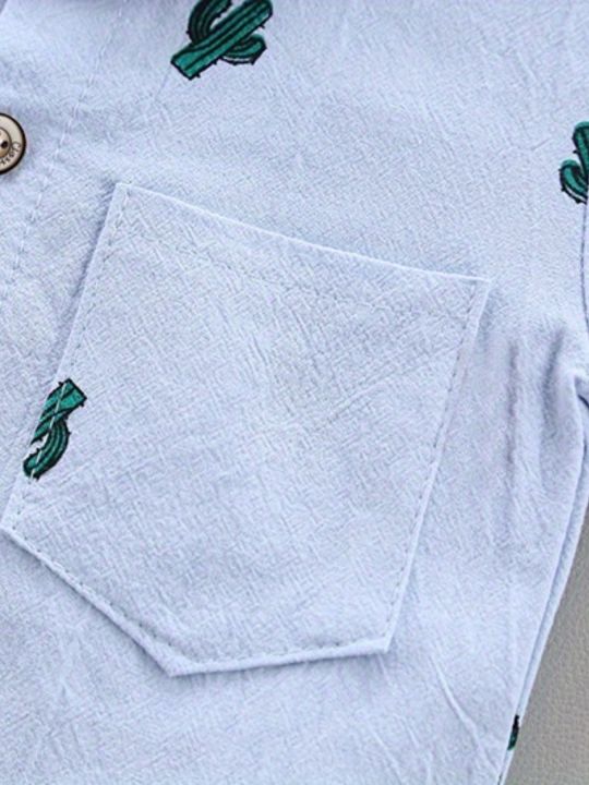 Infant%20Toddler%20Summer%20Full%20Print%20Cactus%20Pattern%20Short%20Sleeve%20Shirt%20And%20Shorts%20Set%20Outdoor%20Standing%20Collar%20Two-Piece%20Outfit%20-%20Image%203
