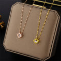 Classic Zircon Crystal Inside Hollow Square Stainless Steel Necklace For Women Korean Fashion Sexy Female Clavicle Chain Jewelry. 