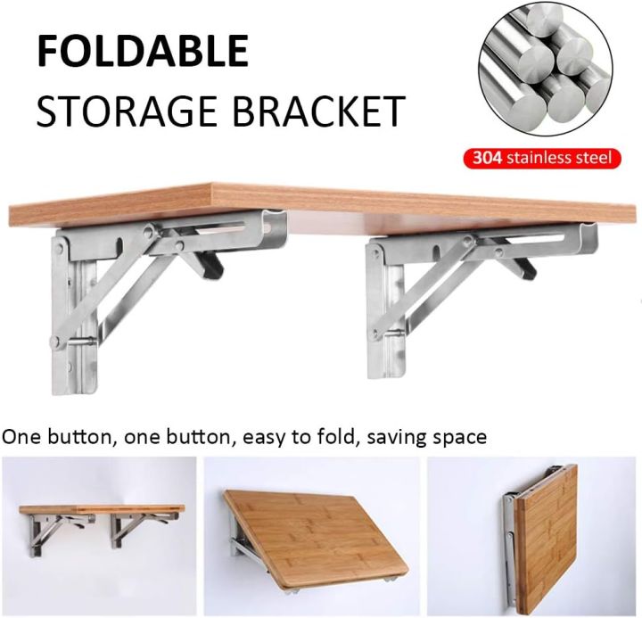 2PCS Folding Bracket for Shelf Table Desk Heavy Duty Floating Triangle Shelf Collapsible Space Saving DIY Wall Mounted Bracket