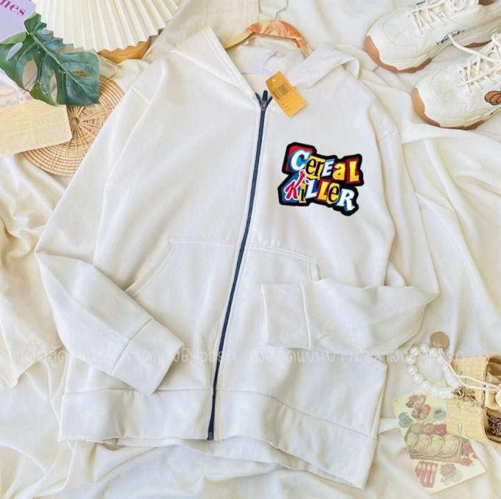 2 Color Cerial Sticker Zip Hoodie