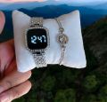 Luxury Watch Full Diamond Touch Screen LED Watch Steel Chain with Diamonds Ladies Watches For Female Women Girl. 