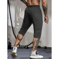 Men's Summer Casual Sports Shorts High Elastic Waist Drawstring Cropped Pants Seven Running Basketball Beach Sweatsuit Black. 