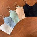 1pc Women Solid Color Camisole Ice Silk Tube Seamless Sports Tank Top Wireless Underwear Padded Bra Bralette Vest.