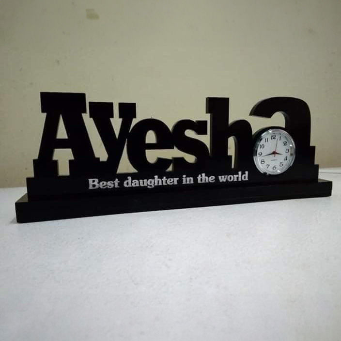 Personalized Acrylic Table Clock Custom Name Black Color Modern Desk ...