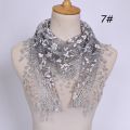 Women Embroidered Lace Tassel Scarf Triangle Fringe Solid Color Shawls Fashion Lightweight Prayer Hijab 150*40cm.