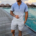Interesting Men's Short Sleeved Set 3D Checkered Printed Fashionable Zipper Polo Shirt Suit Loose Summer T-shirt Set Ropa Hombre. 