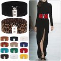 Women Casual Stretch Ladies Metal Buckle Waistband Dress Cummerbands Waist Band Wide Elastic Belt Fashion Accessory. 