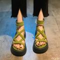 Fashionable Thick Bottom Sponge Cake Bottom Sandals for Women's Summer Style Versatile Hollow Cross Fine Strap Zipper Sandals. 