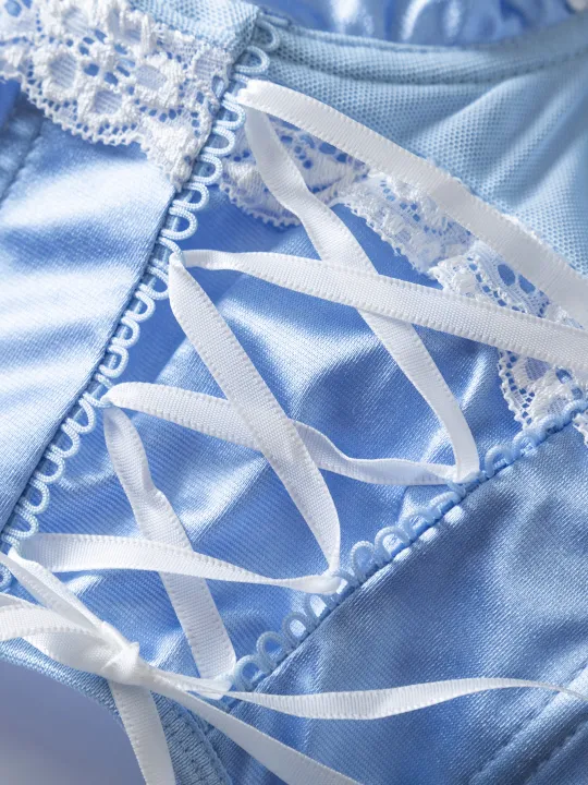 Women's%20Lingerie%20Set%20Sweetheart%20Satin%20Jacquard%20Lace%20Patchwork%20Tie-Up%20Ruffle%20Trim%20Underwire%20Lingerie%20Set%20For%20Women%20-%20Image%204