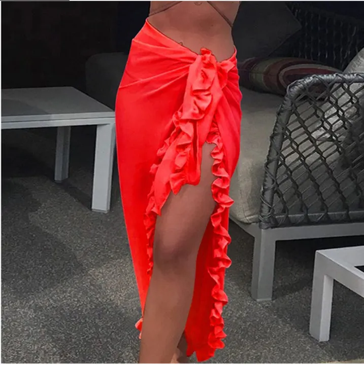 5%20Colors%20Ruffle%20Sarong%20for%20Women%202024%20Summer%20Solid%20Bikini%20Long%20Skirt%20Beach%20Dress%20Swimming%20Sun%20Protection%20Swim%20Cover%20Ups%20Monokini%20-%20Image%205