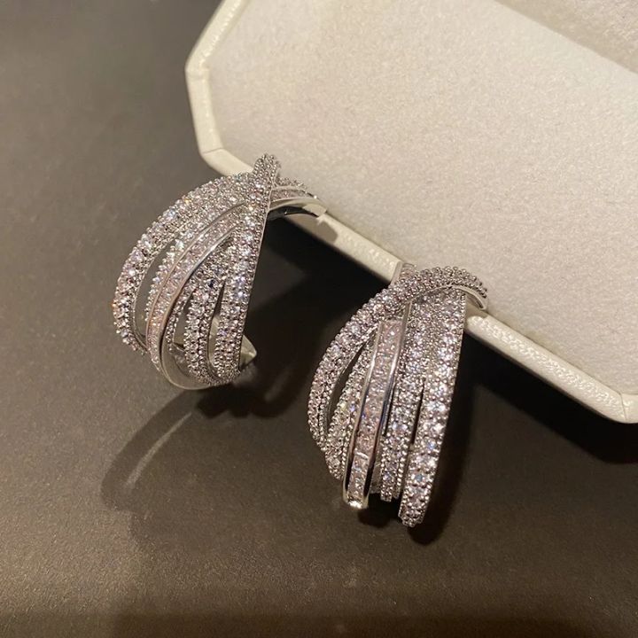Huitan Novel Brilliant Hoop Earrings with Cubic Zirconia Versatile Female Ear Accessories Luxury Attractive Wedding Jewelry