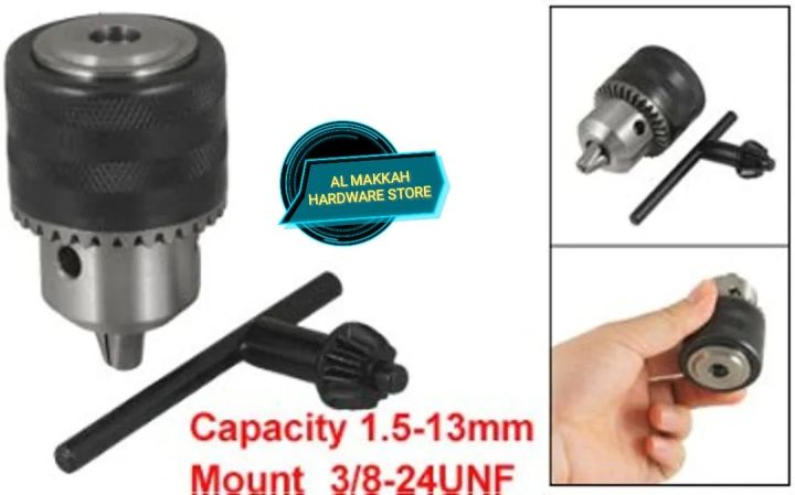 Drill Chucks 3/8-24UNF Threaded 1.5-13mm Capacity with Chuck Key for Electric Impact Corded Cordless Drill