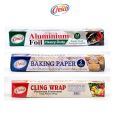 pack of 3 cresco cling wrap (30mxl x 30cm) baking paper (5 metar ) aluminum foil (3.5m). 