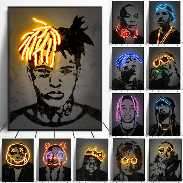 Abstract Neon Rapper Star Posters 2Pac Hip Hop Singers Wall Art ...