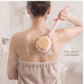 2-in-1 Long Handle Body Scrubber – Dual Sided Shower Brush with Soft Bristles & Mesh Loofah Sponge. 