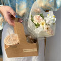 10pcs Portable Flower Gift Bag Kraft Paper Holder Coffee Flower Cake Dessert Packaging Box Photo Favor Drink Carrier With Handle.