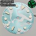 GRAMOCK 29mm NH34 Watch Dial Blue Dial Green Luminous Fit NH34 Movement Watch replacement parts. 