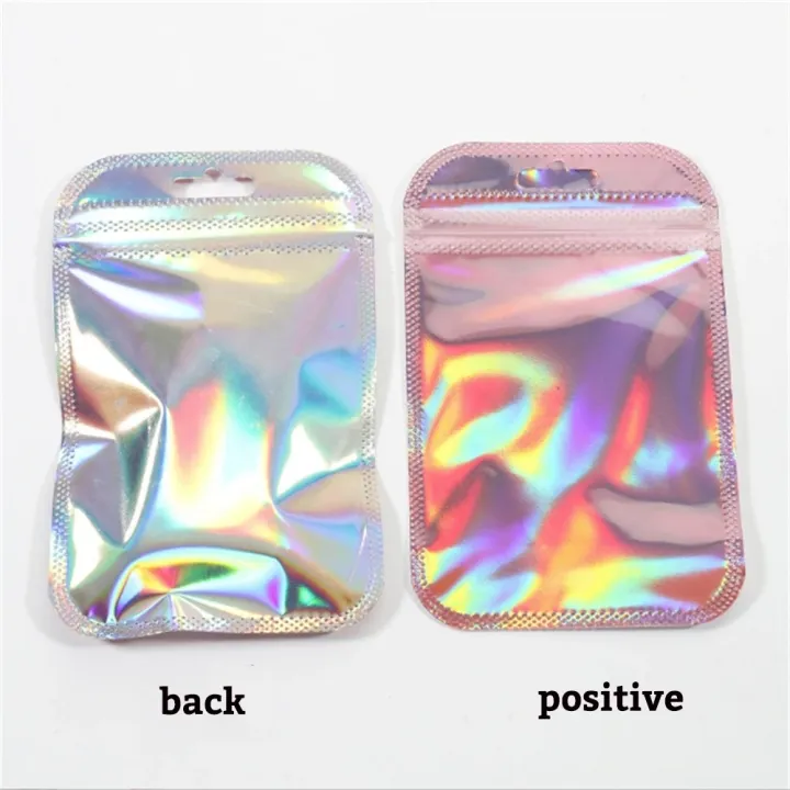 50/100pcs%20Iridescent%20Self%20Sealing%20Bags%20Pink%20Laser%20Plastic%20Pouches%20Resealable%20Zip%20Lock%20Packaging%20for%20Jewelry%20Display%20Retail%20Bags%20-%20Image%204