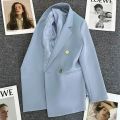 Women Suit Blazer Elegant Coat 2025 Spring Autumn Fashion Korean Blazer Luxury Double Breasted Jacket Solid Ladies Tops Clothes.