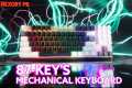 87-Key Mechanical Keyboard With Black And White Keys And Pink Backplate. 